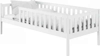 Produktbild von Kinderbett mit Rausfallschutz, Lattenrost und Matratze, Kinder Bett | sicher & stabil | weitere Größen: 80x160, 90x190, 90x200 cm | 80x180 cm von 3. bis 12. Lebensjahr, weiß