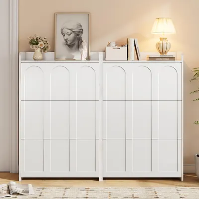Productafbeelding van Witte MDF-schoenenrekset, 2-delig, met 12 vakken, biedt veel opbergruimte
