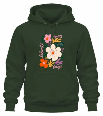 Productafbeelding van Liberté Égalité Fckafd Blumen Statement, sarcastische opdruk, bloemenprint, hoodie, smaragdgroen, maat M