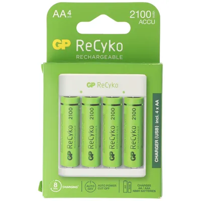Zdjęcie produktu dla Ładowarka USB GP E411 z 4x akumulatorami ReCyko 1.2V AA Mignon 2100 mAh
