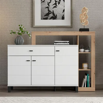 Immagine prodotto di Piriap - Credenza, 145x35x101h cm Bianco, 5 Ripiani