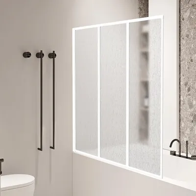 Obrázek produktu pro Sprchový paraván Izrielar 120 × 140 cm, trojdílný skládací paraván k vaně, bílý rám, sprchový paraván, nástavec na vanu, sprchové paravány