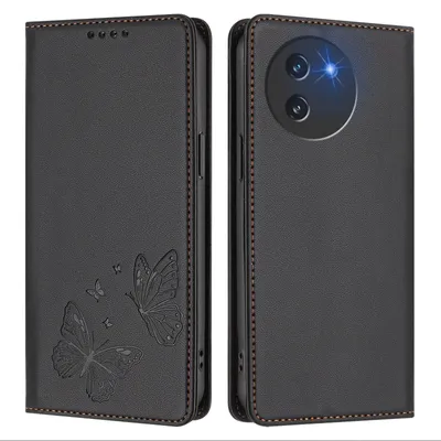 Produktbild von Lederhülle für Doogee Note 59 /Note 59 Pro, Schmetterling Prägung Leder Brieftasche Schutzhülle mit Ständer Schwarz