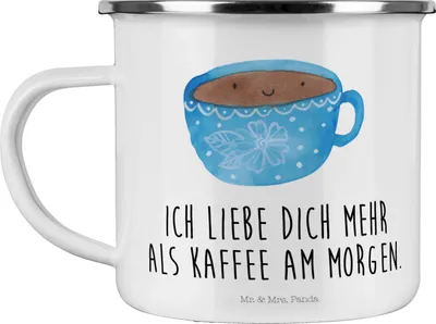 Produktbild von Mr. & Mrs. Panda Teetasse Kaffee Tasse - Weiß - Geschenk, Emaille Becher, Lustige Sprüche, Motivtasse, Outdoor, Geschmack, Liebe, Genuss, Pott, Glücklich