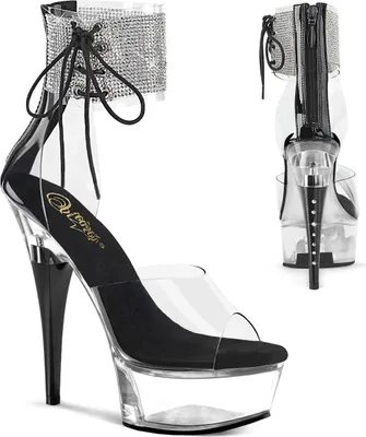 Produktbild von CAPTIVA-624RS Pleaser High Heels Plateausandaletten Strassmanschette klar schwarz