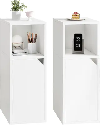 Productafbeelding van Nachtkastje, set van 2, met deur, smal, bijzettafeltje, open vak, verstelbare binneninlegplaat, 24 x 29 x 62 cm, nachtkastje van hout, geschikt voor slaapkamer en woonkamer, wit, HST016W-2