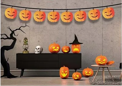 Image de Halloween Guirlande de citrouille Décoration de fête Automne Fête Guirlande de citrouille Éléments de décoration Fête d'épouvante Décoration de fête, couleur : orange