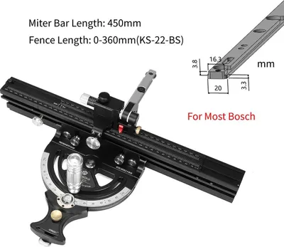 Image de Guide d'onglet pour petite scie circulaire de table - HD-MG21-BS - Kit, télescopique 36-61 cm, angle 50°, alliage aluminium - Or
