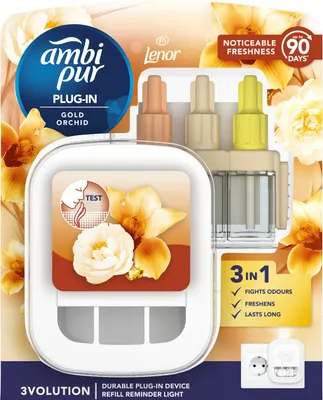 Zdjęcie produktu dla Ambi Pur 3Volution Elektryczny odświeżacz powietrza, zestaw startowy, Gold Orchid 20 ml