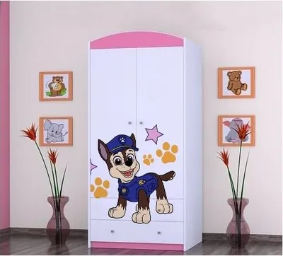 Obrázok produktu pre BDW detská šatníková skriňa, detská šatníková skriňa motív super psov, detská izba, ružová