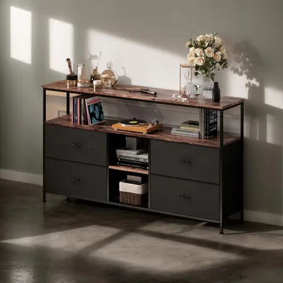 Produktbild von INONEFT Kleiner TV Schrank mit LED Beleuchtung, TV-Ständer mit 4 Stoffkommode, TV Lowboard für Wohnzimmer, Schlafzimmer, Flur 108x30x77 cm, Schwarz