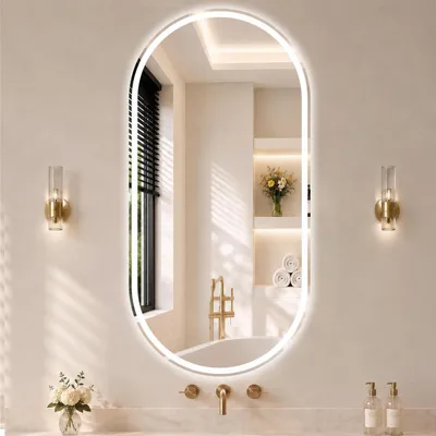 Immagine prodotto di Specchio da bagno illuminato, 70x40 cm, con touch screen, 3 colori regolabili, antiappannamento, grado di protezione IP65