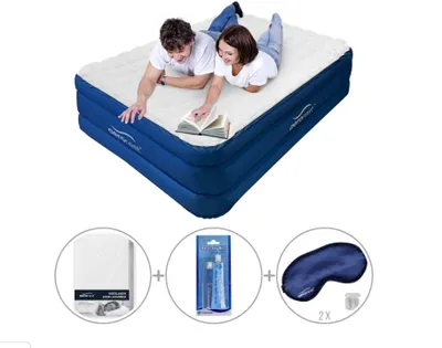 Produktbild von AeroRest Luftmatratze für 2 Personen | 210 x 152 x 51 cm | Abnehmbare Auflage | Inklusive passendem Bettbezug + Reparaturset + zwei Schlafmasken