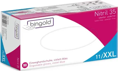 Produktbild von Bingold Nitril 35 Einweghandschuhe Violettblau puderfrei 90 Stück : XXL Größe: XXL