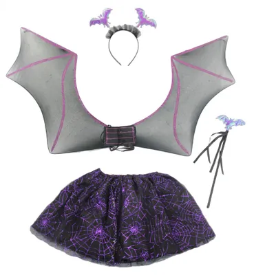 Produktbild von Fledermaus Kostüm Set für Kinder, schwarz lila, Universalgröße