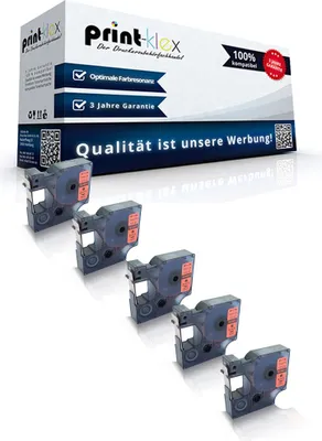 Produktbild von 5x Kompatible Schriftbänder für Dymo D1 45017 MobileLabeler Labelpoint 100 150 200 250 300 350 Labelwriter 400Duo S0720540 12 mm 7 m Black - Red Beschriftungsband - Easy Light Serie