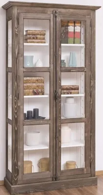 Produktbild von Casa Padrino Landhausstil Vitrine Braun / Weiß 109 x 40 x H. 210 cm - Massivholz Schrank mit 2 Glastüren - Vitrinenschrank - Landhausstil Möbel