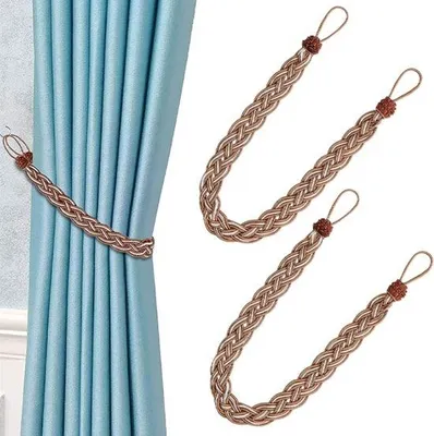Immagine prodotto di Supporti per tende a pieghe - 2 pezzi - 58 cm - Ganci per tende - Cordoncini per tende - Intrecciati - Supporti per tende - Elementi decorativi per tende a pieghe