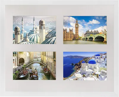 Produktbild von Bilderrahmen 28 x 35 cm Mehrfach-Bilderrahmen, Fotogalerie, Fotogalerie mit Passepartout und 4 Fotoausschnitten für 10 x 15 cm Fotos, weiß