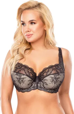 Produktbild von Vivisence dame halbversteifter bh 1055 schleife träger spitze unterwäsche, schwarz-beige, 85g
