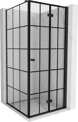 Produktbild von Mexen Mist-F T Faltduschkabine rechts 75 x 75 cm, schwarzes Gitter, schwarz - 8A6T-075-075-70-77-P
