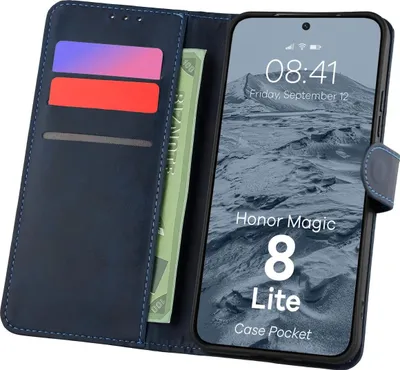 Produktbild von Handyhülle mit Klappe für Honor Magic8 Lite, Bizon Case Pocket, Dunkelblau