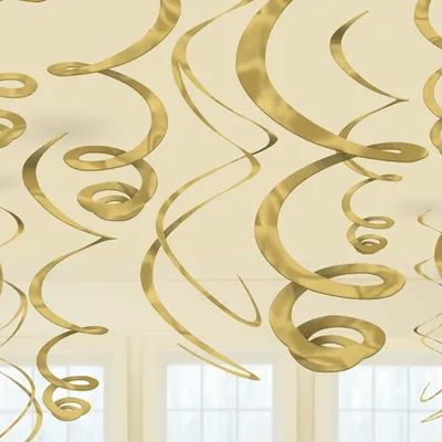 Zdjęcie produktu dla 12 eleganckich spiral dekoracyjnych w kolorze złotym, 55 cm