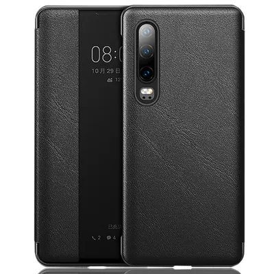 Obrázek produktu pro Huawei P30 Pouzdro, Slim Business Smart View Inteligentní Wake up/Sleep Flip Kožený Kryt Ochranný Obal pro Huawei P30 černé