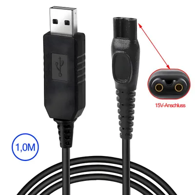 A black USB charging cable with a USB-A connector on one end and a 2-pin connector on the other.