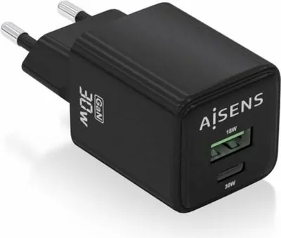 Produktbild von Aisens GaN Wall Charger ASCH-30W2P038-BK/ 1xUSB Type-C/ 1xUSB/ 30W