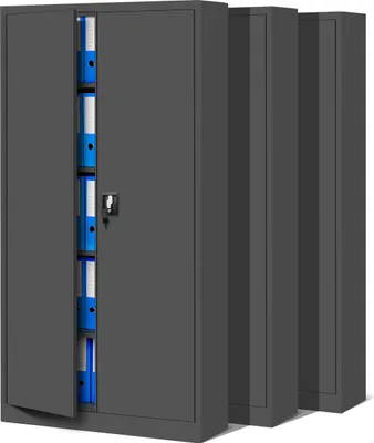 Produktbild von 3er Set Aktenschrank C001 Metallschrank Stahlschrank Werkzeugschrank Büroschrank Lagerschrank Universalschrank Pulverbeschichtung Flügeltüren 185 cm x 90 cm x 40 cm Farbe: Anthrazit/Anthrazit