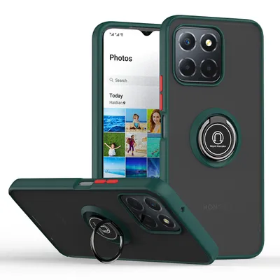 Immagine prodotto di Custodia per Honor X8 5G opaca traslucida in TPU con supporto ad anello e supporto verde scuro
