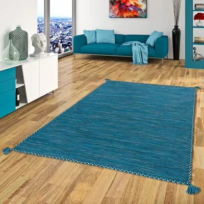 Produktbild von Natur Teppich Kelim Prico Blau Petrol, Größe:200x300 cm
