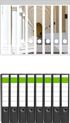 Produktbild von Wallario 8 Stück schmale Ordner inkl. Klebeetiketten mit Motive Gewölbegang -  Set mit Rückenschildern / Ordnerrücken Stickern