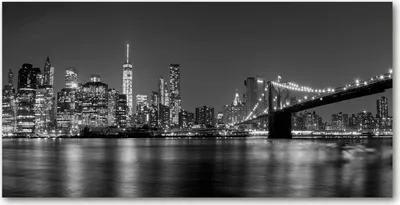 Produktbild von Tulup® Glas-Bild - 100x50 -Wandkunst - Wandbild hinter gehärtetem Sicherheitsglas  - Sehenswürdigkeiten & Architektur - Manhattan bei Nacht - Schwarzweiß