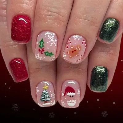 Produktbild von Künstliche Nägel 24 Stück Glänzende Weihnachtsnägel Kurz Falsche Nägel Schneeflocken Glitzer Zum Aufkleben Festlich Winter