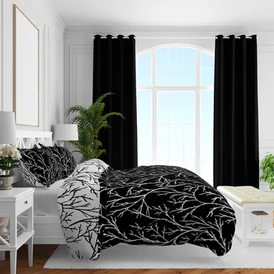 Produktbild von Brielle Mako Satin Wendebettwäsche Set 100% Baumwolle/Fadenzahl 220mit Reißverschluss  3-teilig  Deckenbezug 200 x 220 cm Kissenbezug 2*60x70 cm Schwarz Weiss
