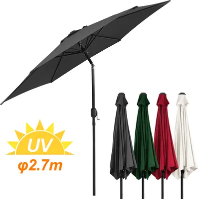 Produktbild von TolleTour Sonnenschirm Balkon 270cm UV Schutz 40+ Strandschirm Neigbar Wasserabweisend Aluminium Windöffnung Gartenschirm, Grau