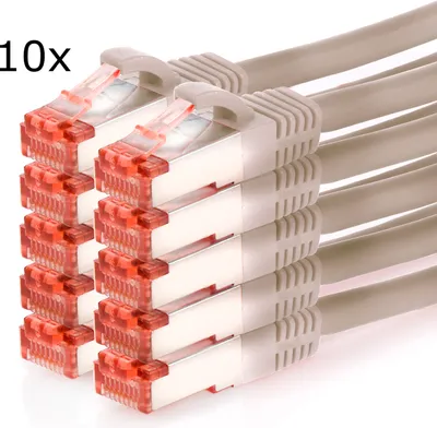 Produktbild von TPFNet 10er Pack 2m Cat.6 Patchkabel / Netzwerkkabel S/FTP 1000Mbit, grau