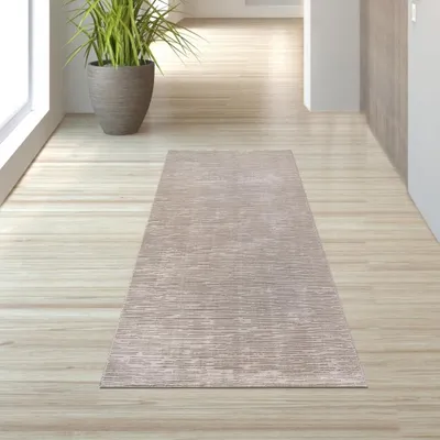 Zdjęcie produktu dla Nowoczesny dywan ze strukturą i linią, łatwy w pielęgnacji, beżowy Rozmiar - 80 x 300 cm