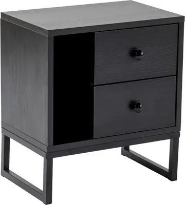 Image de Rhiannon - Table de nuit, 45x30x50 cm Noir, 2 Tiroirs