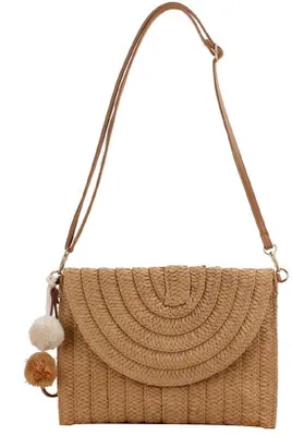 Produktbild von Schmucktaschen für Frauen, Gewebte Strandtaschen mit Schultergurten, Boho-Stil, Sommerreise, Reisegepäck, Schultertaschen, Lichtbraun