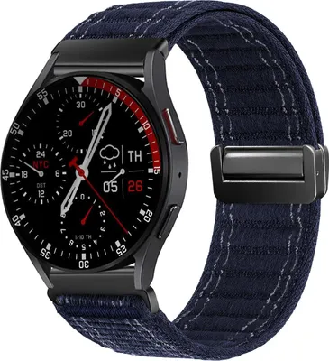 Produktbild von Smartwatch Armband für Samsung Galaxy Watch7 44mm Nylon Textil Band Ersatzband Wechselband Magnetverschluss flexibel atmungsaktiv Blau Dunkelblau