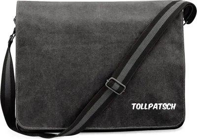 Produktbild von Huuraa Umhängetasche Tollpatsch Schriftzug 14 Liter Black Canvas Laptoptasche Geschenkidee