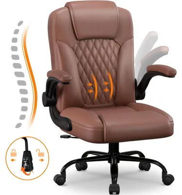 Obrázek produktu pro Ergonomická kancelářská židle Authmic, křeslo pro kancelář, exekutivní křeslo s polstrovanými podloketníky, skládací, s nastavitelnou výškou, funkcí houpání a opěrkou hlavy. Pohodlné