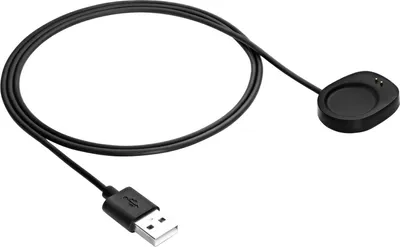 A black USB charging cable for a smartwatch.