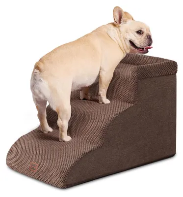 Immagine prodotto di Scala per cani, 3 gradini, colore marrone, altezza 35 cm, dimensioni 40x60x35 cm