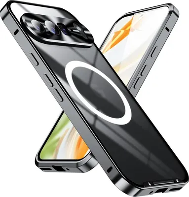 Immagine prodotto di Custodia in metallo per Google Pixel 9 Pro XL traslucida opaca con bobina magnetica e protezione della fotocamera nera