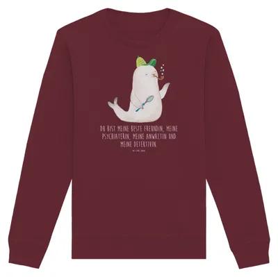 Produktbild von Mr. & Mrs. Panda Rundhals Pullover Robbe Sherlock Größe XL - Burgundy - Geschenk, Fair Fashion, Sweatshirt, Baumwoll, Sweater, Lustige Sprüche, Nachhaltiger