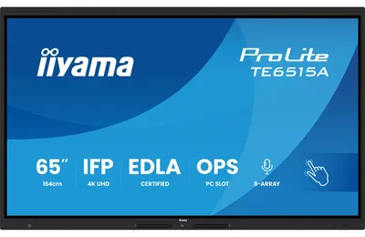 Imagen del producto de Iiyama TE6515A-B1AG, televisor IIYAMA de 163,9 cm (65"), modelo TE6515A-B1AG, formato 16:9, pantalla táctil, 2 puertos HDMI, 2 puertos USB-C (envío con servicio de paquetería)